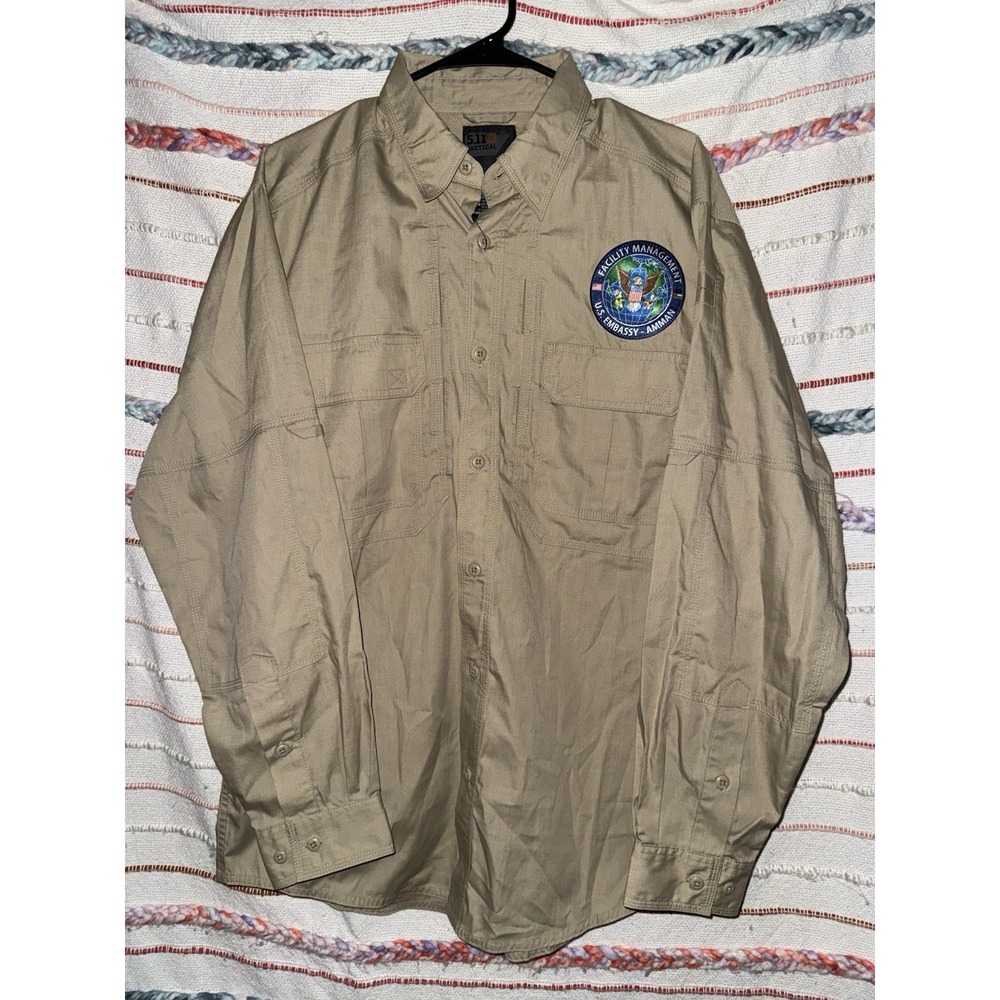 5.11 TACTICAL Medium Mens‎ Taclite Pro Shirt, Khaki New Teflon Repel Long Sleeve